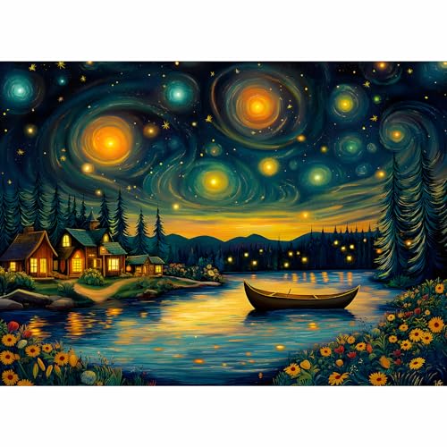 Puzzles for Adults 500 Pieces, Starry Night Jigsaw Puzzles - Starry Enchanted Forest, Impossible Landscape Puzzle for Seniors Families,20.47x14.96 inches, 1:1 Poster, Letter on The Back - style: Starry Enchanted Forest