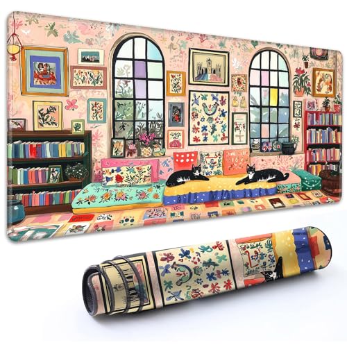 for MTG Playmat 24" x 14" with High Elastic Rubber Base Non-Slip Rubber Sole HD Printing for TCG Mat Magic Playmats MTG Game Mat, Cat Flowers Bookshelf - color: Cat Flowers Bookshelf, size: 24" x 14"