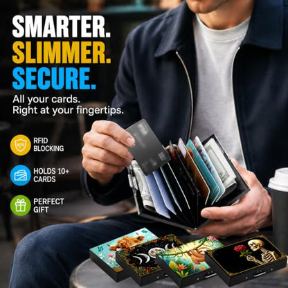 Starry Cat Metal Wallet Credit Card Protector Case Equipped RFID Blocking | with Pop-Up Button Slim Business Cards Holder Aluminum Cards Case Exclusive Cats Mom Gifts for Women Men - color: Starry Sky Cat