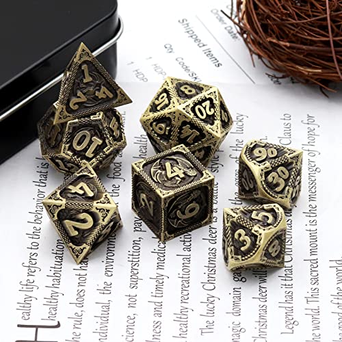 PJOY D&D Dice Set Dragon Metal DND Dice Set Antique Bronze with Case for RPG Role Playing Games Compatible with Dungeons and Dragons Gift TTRPG - color: Antique Bronze