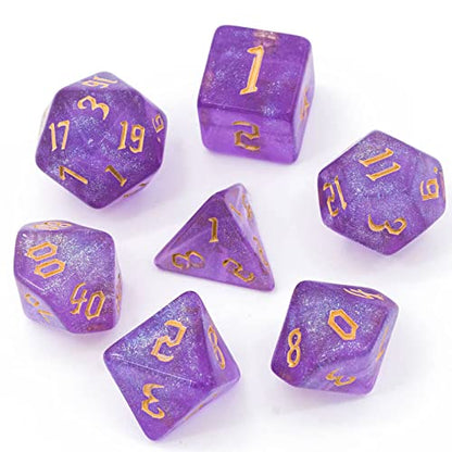7-Die DND Dice Set Polyhedral Dice Set with a Leather Dice Bag, D&D Dice Set for RPG Table Games (Purple/G) - color: Purple/G