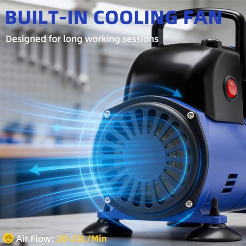 Airbrush Starter Kit with Compressor & Dual-Action Airbrush | Quiet 47db Air Compressor with Cooling Fan, 0.2/0.3/0.5mm Nozzles, 40CC Cup for Home Studios, Model Hobby Set for Beginners