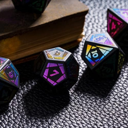 UDIXI Obsidian Gemstone Dice Set Stone DND Dice Rainbow for Tabletop Games | Natural Stone, Premium Gift Box, DM Gift, for Dungeons and Dragons Role Playing Games - color: Obsidian (Colorful Pattern)