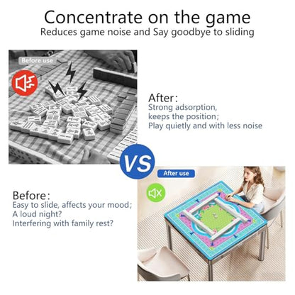 Mahjong Mat with Black Carrying Bag, 31.5"x31.5" Anti-Slip Noise Reduction Gaming Mat for Mahjong, Poker, Board Games, 3 Dice & Black Storage Bag - color: Bright Blue