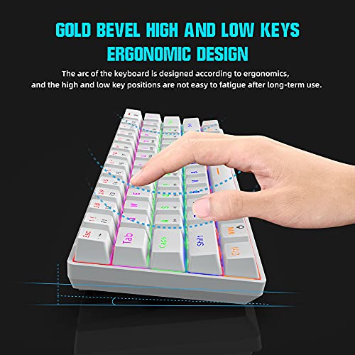 Snpurdiri Wired 60% Mechanical Gaming Keyboard, Blue Switch Anti-Ghosting 61 Key Keyboard with RGB Backlit and Double Foot, Ultra-Compact White - color: White/Blue Switch