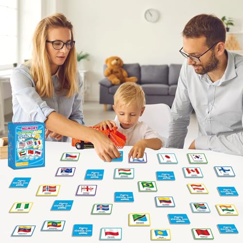 gisgfim 100 PCS Memory Matching Game Flags of The World Concentration Memory Card for Kids and Adults Learning Educational A Fun & Fast Countries of The World Matching Games - style: Flags of The World