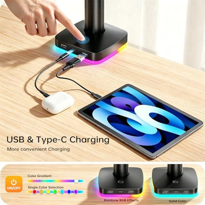 Afaloona RGB Monitor & Laptop Stand with USB Hub, Charging & Data Transfer | Fits 13-32" monitors and 11-17" laptops with a removable tray that converts to a dual monitor mount, up to 18 lb per arm - size: RGB Laptop & Monitor Stand