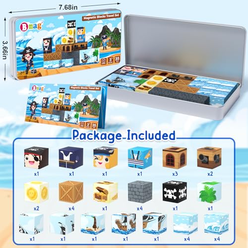Bmag Magnetic Building Blocks Pirate-Themed Set 35 Pcs, Designed for STEM Education and Group Activity for Kids Aged 3+, Packaged with Storage Box as Gifts for Boys and Girls - size: 35Pcs