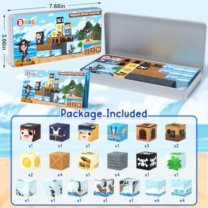 Bmag Magnetic Building Blocks Pirate-Themed Set 35 Pcs, Designed for STEM Education and Group Activity for Kids Aged 3+, Packaged with Storage Box as Gifts for Boys and Girls - size: 35Pcs