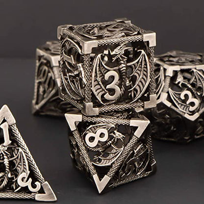 KERWELLSI Hollow DND Dice Set D&D with Gifts Box, 7pcs Polyhedral Metal D and D Dice for Role Playing Game, Dungeon Dragon Dice D20 D12 D10 D8 D6 D4 (Iron) - color: Iron