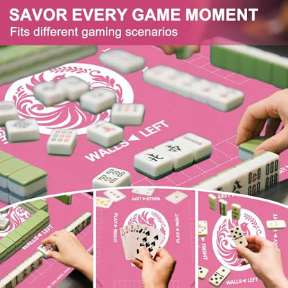 Mahjong Mat with Carrying Bag, Pink Mahjong Table Mat with Rules | Anti Slip & Noise Reduction, Easy to Carry, 31.5" x 31.5" Neoprene Mahjong Mats, Elegant Print & Soft Surface Gaming Mat - color: Pink
