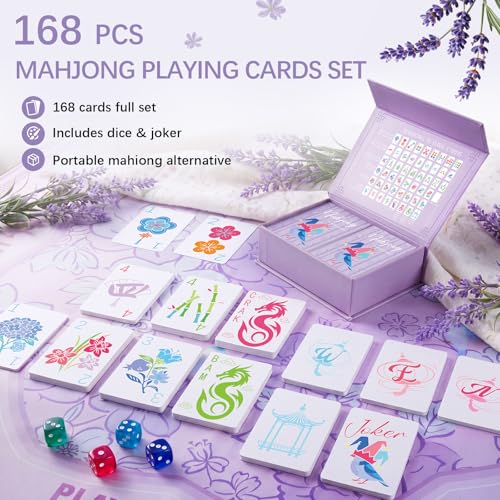 Soulchen 168-Piece PVC American Mahjong Card Print Set,Blossom,Lavender | Lightweight Waterproof Format with 4 Dice and Storage Case, for Clubs, Pool, Cruises, Trips, Family Game Nights - color: Lavender, style: Blossom