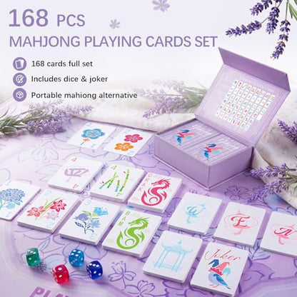 Soulchen 168-Piece PVC American Mahjong Card Print Set,Blossom,Lavender | Lightweight Waterproof Format with 4 Dice and Storage Case, for Clubs, Pool, Cruises, Trips, Family Game Nights - color: Lavender, style: Blossom