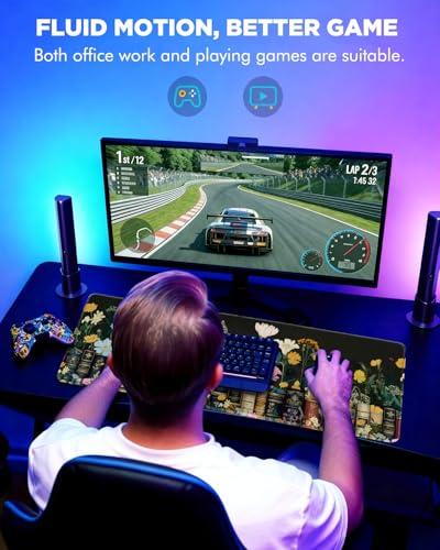 Mouse Pad, Desk Mat, 31.5x11.8in Large Mousepad, Books & Flowers | Desk Pad with Stitched Edge & Rubber Non-Slip Bottom, Gaming Mouse Pad, Extended Mousepad for Home, Office - color: Books & Flowers