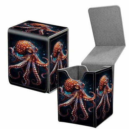 Card Deck Box for Trading Cards,MTG Commander Deck Box Fits 100+ Single Sleeved Cards,Leather Magnetic Card Storage Box for YuGiOh TCG CCG Cards,Ocean Octopus - color: Ocean Octopus
