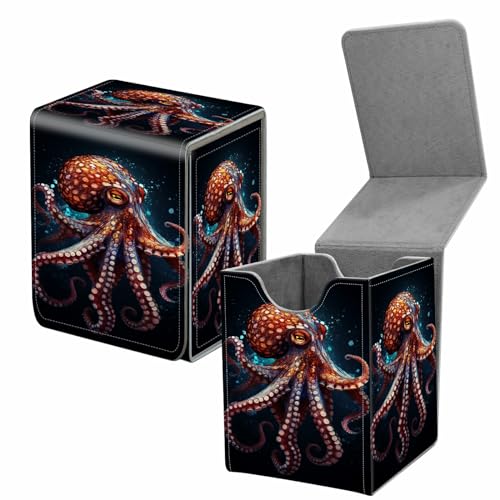 Card Deck Box for Trading Cards,MTG Commander Deck Box Fits 100+ Single Sleeved Cards,Leather Magnetic Card Storage Box for YuGiOh TCG CCG Cards,Ocean Octopus - color: Ocean Octopus