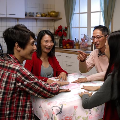 Oudain Chinoiserie Mahjong Tablecloth Florals Card Table Cloth 55x 55 Inch Square Tablecloth Game Table Cover with Game Rules for Mahjong Beginners, Card, Board Tile Games (Pink and Green) - color: Pink and Green