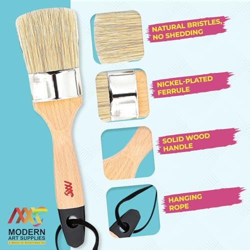 Modern Art Supplies Chalk Paint Brush Set - 4 Pcs for Furniture Painting | Includes 3 small wax brushes and 1 large bristle brush compatible with Annie Sloan and Fusion Mineral Paint