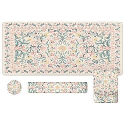 iLeadon Pink Desk Mat Set Cute,Mouse Pad and Keyboard Pad Mat for Desk | Non-Slip Desk Mat, Ergonomic Desk Mouse Pad Extra Large, Floral Teacher Desk Mat with Wrist Rest for Women Home Office - color: Light Pink