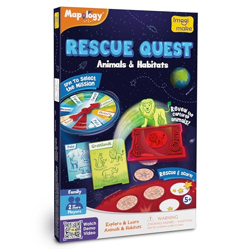 Imagimake Rescue Quest - Animals & Habitats, Educational Board Game | Screen-Free Family Fun, Travel Activity, Learn Wildlife & Habitats, Birthday Gift for Boys & Girls Ages 5,6,7,8,9,10 Year Old - style: Animals & Habitats