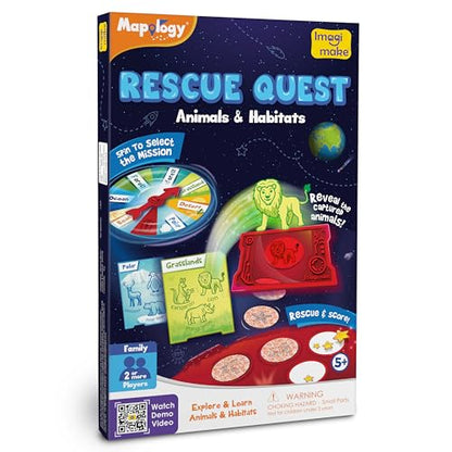 Imagimake Rescue Quest - Animals & Habitats, Educational Board Game | Screen-Free Family Fun, Travel Activity, Learn Wildlife & Habitats, Birthday Gift for Boys & Girls Ages 5,6,7,8,9,10 Year Old - style: Animals & Habitats