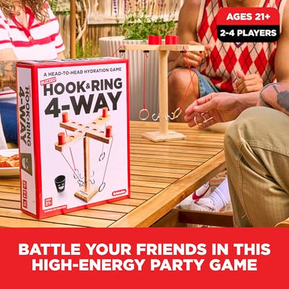 Buzzed 4-Way Hook & Ring Drinking Game for A Bachelor Party or Dorm Room Game Night, Fun Social Drinking Games, Adult Games and Party Games, Includes 1 Hook Unit, 4 Pawns, 1 Cup, and Instructions - style: 4-Way Hook & Ring