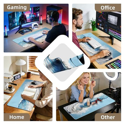 Galdas Gaming Mouse Pad XXL XL Large Long Extended Big Mousepad Non-Slip Rubber Keyboard Desk Pad with Stitched Edges for Laptop Home Office (31.5x11.8x0.08 Inch) … (Painting Waves) - color: Painting Waves