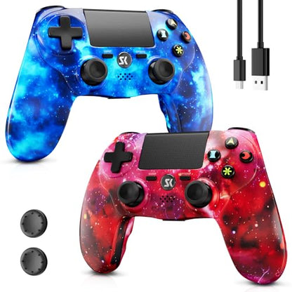 Kujian Wireless Controller for PS4, 2 Pack Controller Compatible with Playstation 4/Pro/Slim/PC Remote Control, Double Vibration, Touch Pad, Six-axis Motion Sensor, Stereo Headphone Jack(Blue & Red) - color: Blue & Red