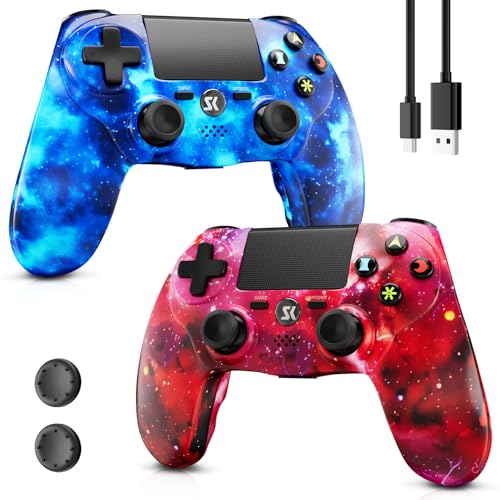 Kujian Wireless Controller for PS4, 2 Pack Controller Compatible with Playstation 4/Pro/Slim/PC Remote Control, Double Vibration, Touch Pad, Six-axis Motion Sensor, Stereo Headphone Jack(Blue & Red) - color: Blue & Red