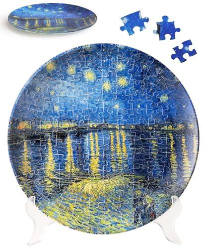 PieceRelax 3D Puzzle Plate 124 Pieces - Van Gogh - Starry Night Over the Rhone - Jigsaw Puzzle for Adults, Decorative Plate with Durable Plastic Pieces, Ideal Gift for Home or Office Décor [PL1003] - color: Van Gogh - Starry Night Over the Rhone