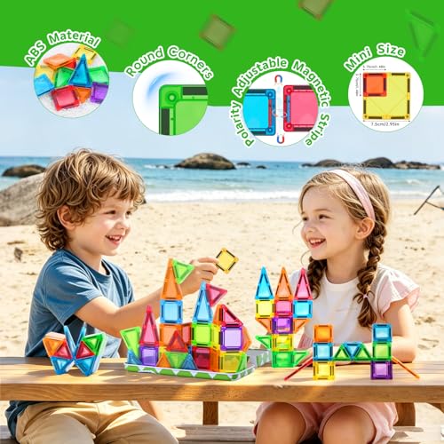ZNZ Mini Magnetic Tiles 36PCS Travel Set with Case, Portable Magnetic Blocks Building Toys, Montessori Preschool Classroom Must Haves Sensory STEM Toys, Birthday Gift for Boys Girls Ages 3-8 - style: 36
