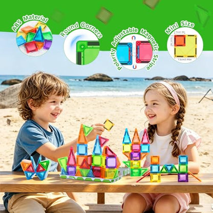 ZNZ Mini Magnetic Tiles 36PCS Travel Set with Case, Portable Magnetic Blocks Building Toys, Montessori Preschool Classroom Must Haves Sensory STEM Toys, Birthday Gift for Boys Girls Ages 3-8 - style: 36