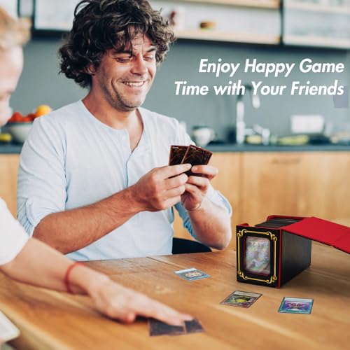 STORY OF WHITE Laser Card Deck Box | YGO MTG Organizer Holds 220+ Double Sleeved Card Storage Trading Games Leather Display Windows with magnetic cardholder - color: Black gold