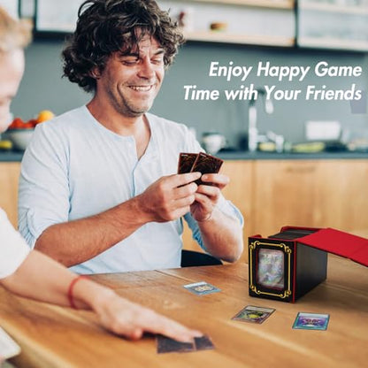 STORY OF WHITE Laser Card Deck Box | YGO MTG Organizer Holds 220+ Double Sleeved Card Storage Trading Games Leather Display Windows with magnetic cardholder - color: Black gold