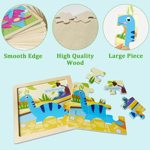 Wooden Puzzles for Toddlers 3+, 9 Pieces Dinosaur Jigsaw Puzzles for Kids Ages 3-5, Preschool Learning Activities, Learning & Educational Toys, Gifts for Boys, Girls - color: Dinosaurs1