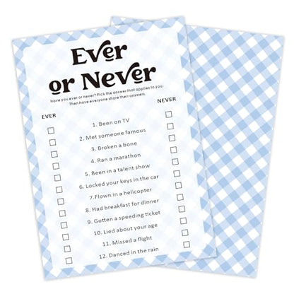30 Pcs Party Icebreaker Games Set, "Ever" or "Never" Blue plaid, Suitable for Wedding, Birthday Party, Group Gatherings,Deepen Friendships with Friends,Colleagues,Family or Guests,Break the Ice -A01 - color: PB A01