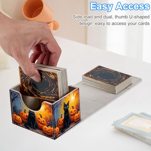 Cat with Pumpkins Deck Box for MTG Commander | Holds 100+ Double-Sleeved Cards | Strong Magnetic TCG Card Case for Collectible Games - color: Cat with Pumpkins