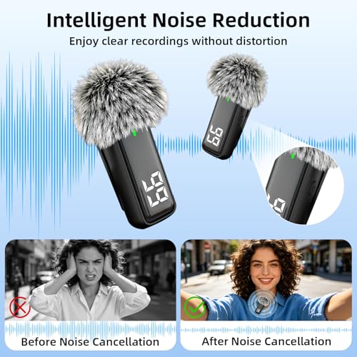 Wireless Microphone for iPhone Android Phone, USB C Mini Clip on Mic | Noise Canceling, 24H Battery Life with Charging Case, 70Ft Range, Lavalier Mic for Content Creators Video Recording Vlogging