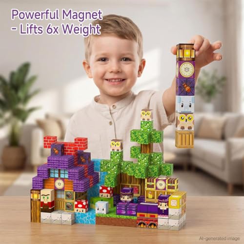 Magic Forest Magnetic Blocks Set for Creative Construction | 300 Pcs Building Toys with 48 Patterns - 0.8" Pixel Sensory Cubes- Birthday Gift for Kids 3-8 - style: Magic Wizard 300