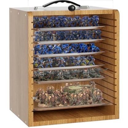 Miniature Storage Case for Collectibles Miniatures, Wooden Display Cases with 6 Trays, Miniature Display Case Miniatures Transport Case (Walnut Brown) - color: Walnut Brown