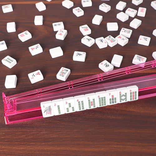 ZGME American Mahjong Set,166 White Tiles with Red Bag and Accessories,4 All-in-One Mahjong Racks with Pushers,Complete Western Mahjong Set - color: Red