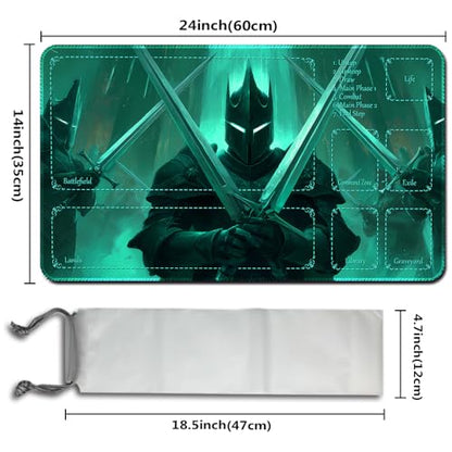 MTG Playmats(Stitched) 14x24in Compatible for OCG CCG RPG TCG Playmats with Card Zones Storage Bag (Shadow Knight-with Zone) - color: Shadow Knight-with Zone