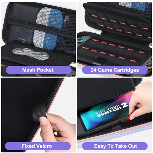 Canboc Carrying Case Compatible with Nintendo Switch 2 (2025), Hard Shell Switch 2 Console Bag with 24 Game Card Slots, Mesh Pocket fit Accessories, Purple Gradient Blue (Case Only) - color: Purple Gradient Blue