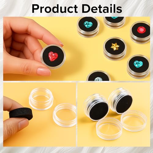 16Pcs Small Clear Bead Storage Organizer Containers with Black Sponge | Plastic Gemstone Display Box, Round Gemstone Holder Case with Screw Top Lids for, Gems, Beads, Small Items - color: Transparent Box, Black Sponge Pad