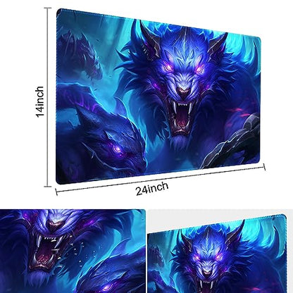 Premium Board Game 24x14in MTG Playmat Compatible for OCG CCG RPG TCG Playmat (Blue The Wolf) - color: Blue the Wolf