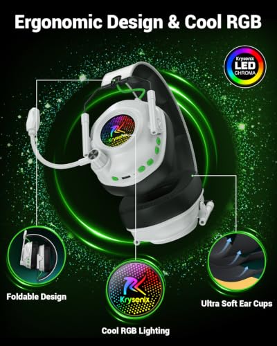 Wireless Gaming Headset with Microphone for PC, PS5, PS4, Switch, Mac | Noise Canceling Microphone,2.4 GHz Wireless & Bluetooth ,Cool RGB Lighting,1000mAh Battery,50mm Drivers,Foldable(Pure White) - color: Pure White