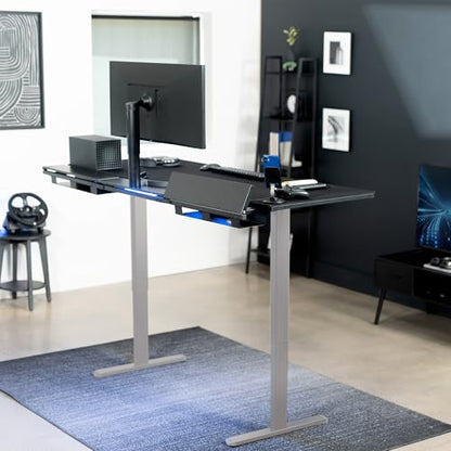 VIVO Black 71 x 30 in Standing Desk, DESK-KIT-1G6-P3B-71 | Electric, Holds 220 lbs, Sit Stand, Height Adjustable, Cable Tray, Full-Size Mouse Pad, Office Furniture, Gray Frame - color: Black Top / Gray Frame, size: 71 x 30
