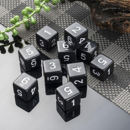 10 Pieces Polyhedral D6 Dice Set, 6 Sided Dice 16mm Square Edge Dice for RPG MTG DND Table Games (Black) - color: Black