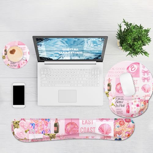 Ergonomic Mouse Pad with Wrist Rest and Keyboard Wrist Rest, Mousepad and Wrist Rest for Computer Keyboard, Pain Relief, Non-Slip Rubber Base, Mouse Pad with Wrist Support for Gaming, Pink Collage - color: Pink Collage
