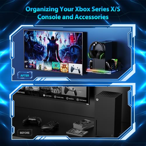 Wall Mount with Cooling Charging Stand for Xbox Series X/S, Luckit Vertical Dual Controller Charger Station Compatible Xbox Series X/S Console Accessories with Cooling Fan, 3 USB Ports&2 Headset Stand - size: Wall Mount + Cooling Charging Stand